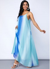 Blue dresses,Tie Dye dresses,Spaghetti Strap Tie Dye Print Pocket Maxi Dress