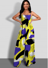 ROTITA Geometric Print Spaghetti Strap Contrast Jumpsuit