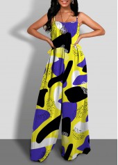 Yellow jumpsuits & rompers,Geometric jumpsuits & rompers,ROTITA Geometric Print Spaghetti Strap Contrast Jumpsuit