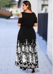 Black plus size,Ditsy Floral plus size,ROTITA Plus Size Cold Shoulder Floral Print High Low Dress