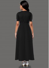Black dresses,Contrast Color dresses,ROTITA Contrast Side Pocket Inclined Button Maxi Dress