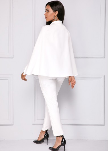White jumpsuits & rompers,Plain Color jumpsuits & rompers,ROTITA V Neck Cape Sleeve White Jumpsuit