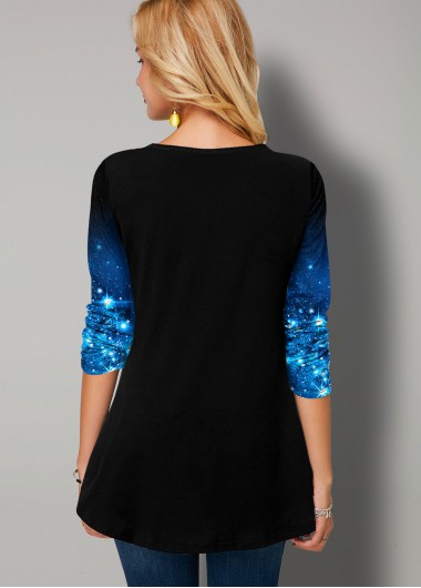 Blue tops,Christmas tops,ROTITA Round Neck Christmas Print Long Sleeve T Shirt