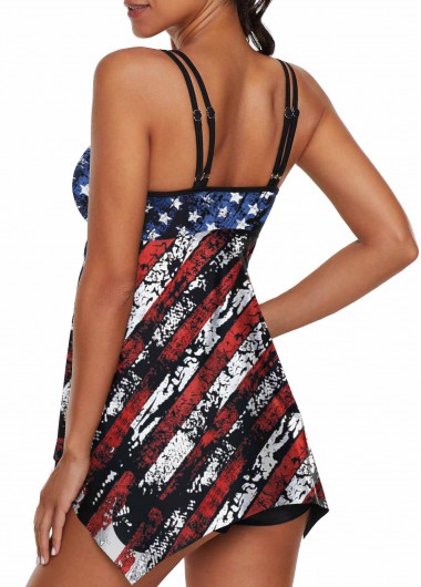 Black swimwear,Flag swimwear,ROTITA Asymmetric Hem American Flag Print Swimdress and Shorts