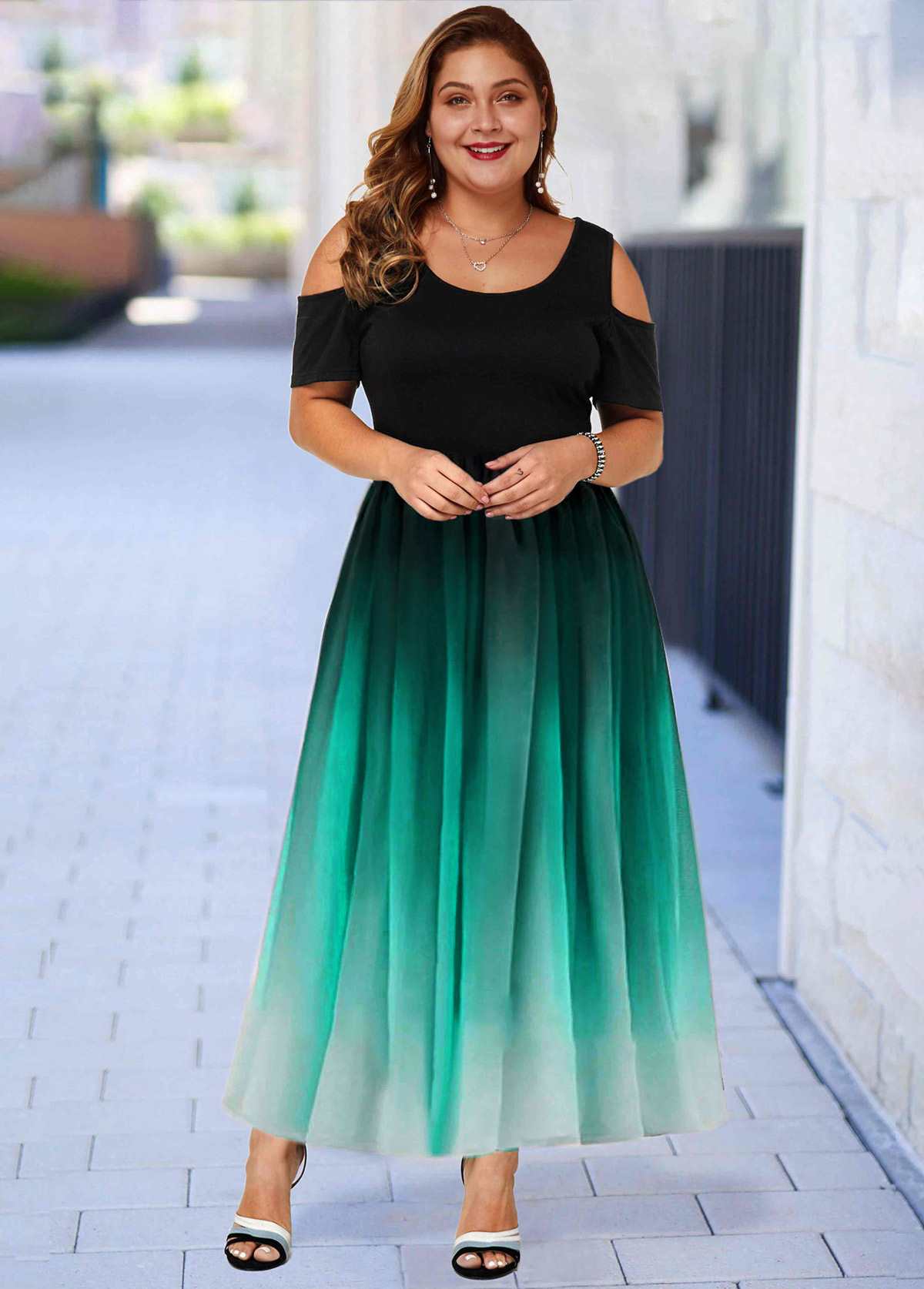 cold shoulder plus size maxi dress