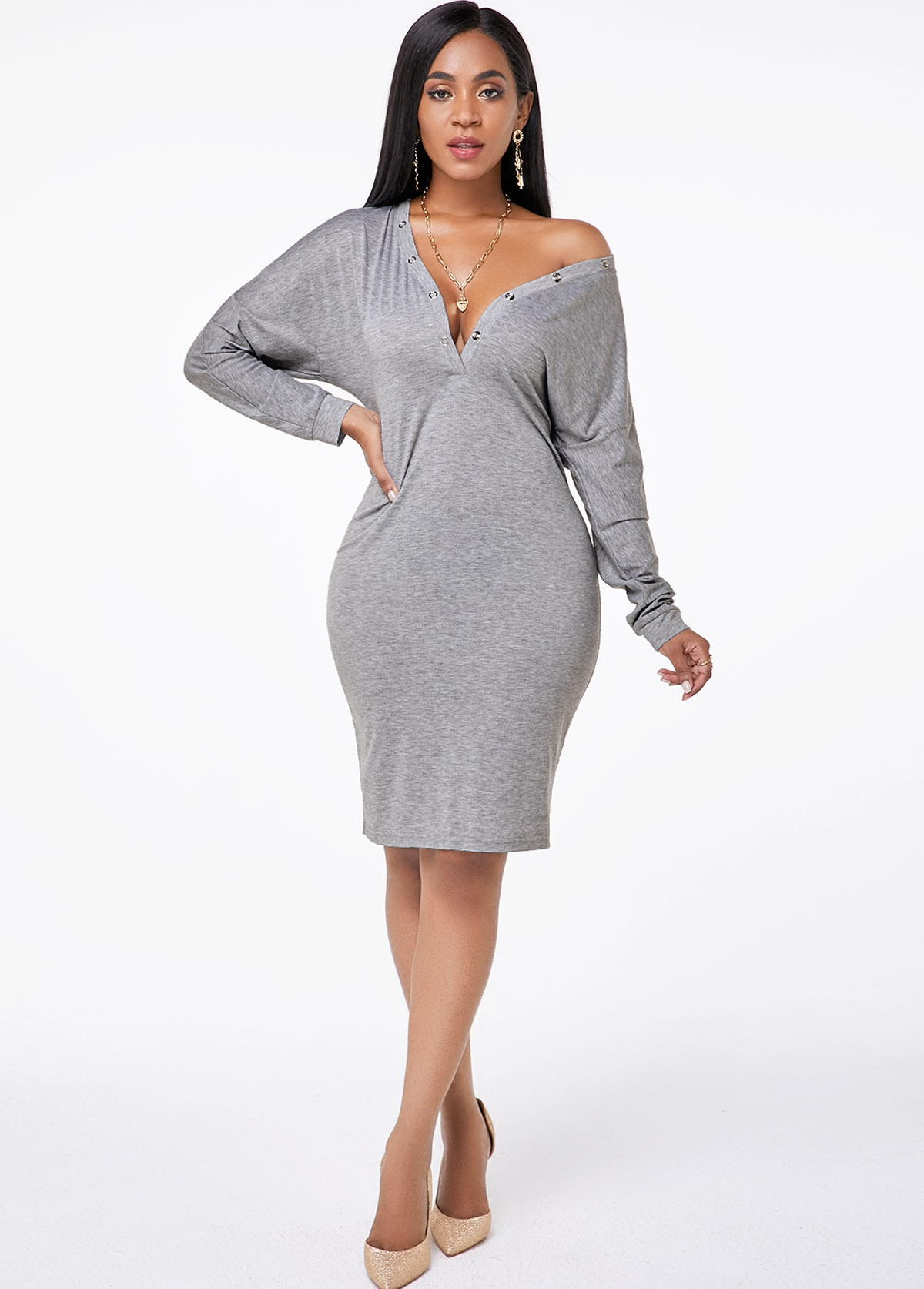 light grey long sleeve dress
