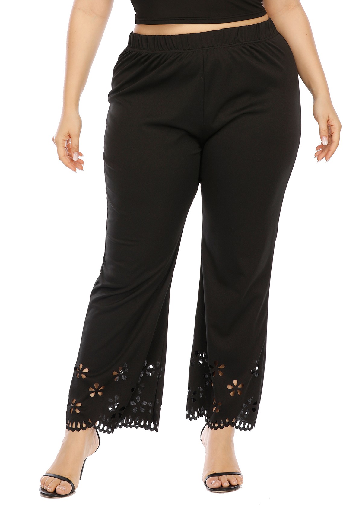 Plus Size Elastic Waist Pierced Pants