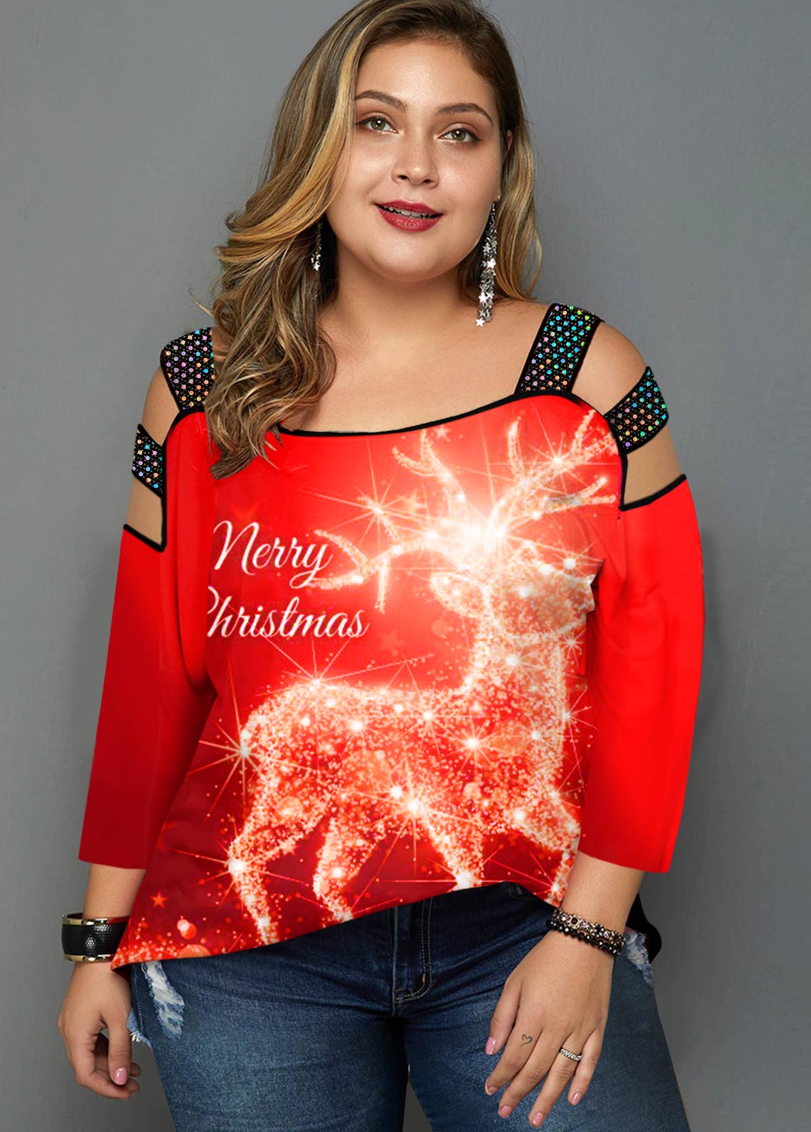 cold shoulder christmas top