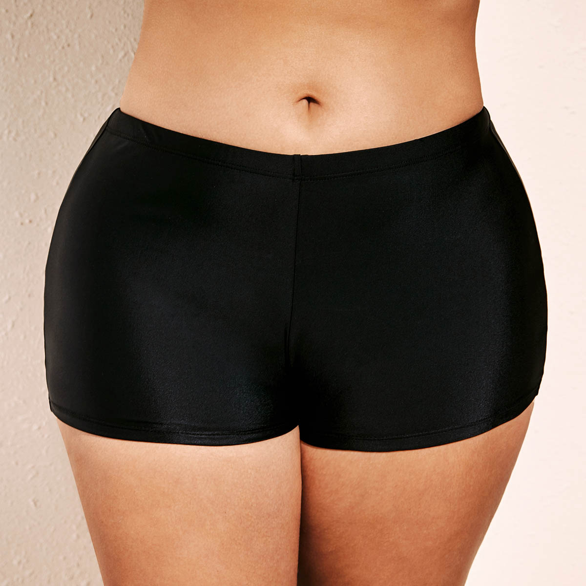 ROTITA Plus Size Mid Waist Black Swimwear Shorts