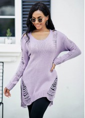 Langärmliger Pullover mit asymmetrischem Saum und drapierten Fransen