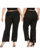 Black plus size,Plain Color plus size,Plus Size Elastic Waist Pierced Pants