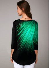 Green tops,Floral tops,ROTITA Three Quarter Sleeve Printed Lace Up Blouse