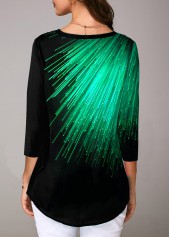 Green tops,Floral tops,ROTITA Three Quarter Sleeve Printed Lace Up Blouse