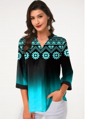 ROTITA Tribal Print Three Quarter Sleeve Blouse