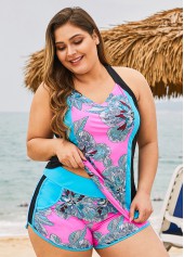 ROTITA Plus Size Tribal Print Cross Strap Tankini Set
