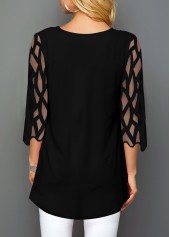 Blue tops,Floral tops,ROTITA Christmas Tree Print Mesh Panel T Shirt