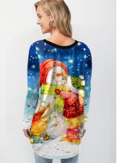 Blue tops,Christmas tops,ROTITA Christmas Snowman Print Contrast Sweatshirt