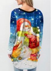 Blue tops,Christmas tops,ROTITA Christmas Snowman Print Contrast Sweatshirt