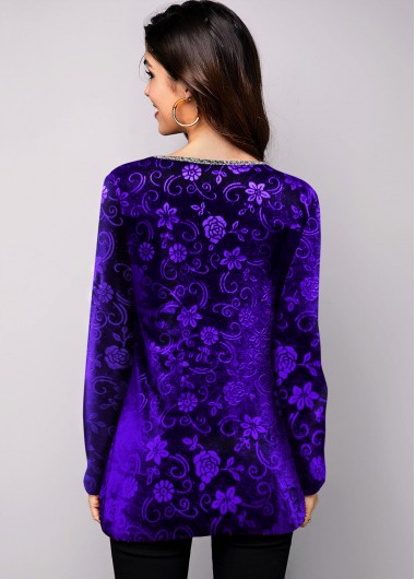 Purple plus size,Floral plus size,ROTITA Plus Size Purple Floral Print T Shirt