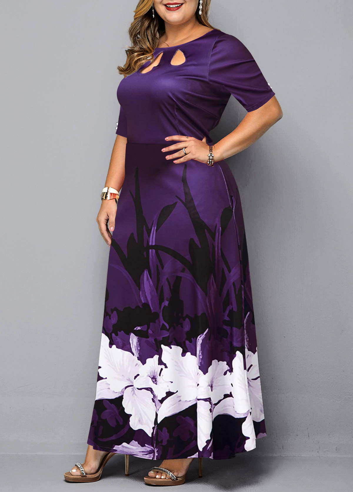 ROTITA Plus Size Keyhole Neckline Floral Print Dress | Rotita.com - USD ...