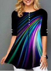 Black tops,Floral tops,ROTITA Printed Half Sleeve Round Neck T Shirt