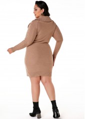 Light Coffee plus size,Plain Color plus size,ROTITA Plus Size Flap Collar Cable Knit Dress