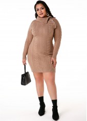 ROTITA Plus Size Flap Collar Cable Knit Dress