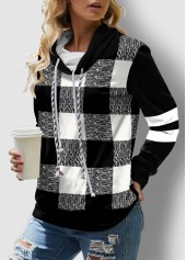 Black plus size,Plaid plus size,ROTITA Plus Size Drawstring Long Sleeve Plaid Sweatshirt