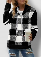 Black plus size,Plaid plus size,ROTITA Plus Size Drawstring Long Sleeve Plaid Sweatshirt