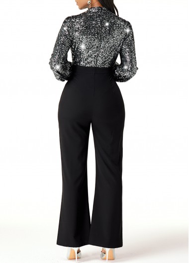 Black jumpsuits & rompers,Contrast Color jumpsuits & rompers,ROTITA High Waist Sequin Embellished Cutout Front Jumpsuit
