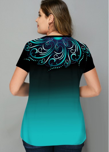 Cyan plus size,Tribal plus size,ROTITA Plus Size Ombre Tribal Print T Shirt