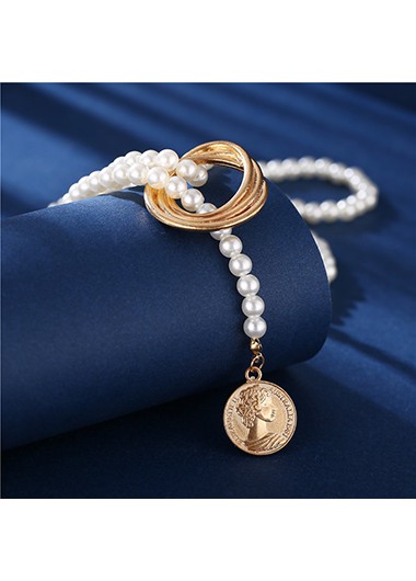 Gold jewelry,Pearl Detail Gold Metal Geometric Necklace