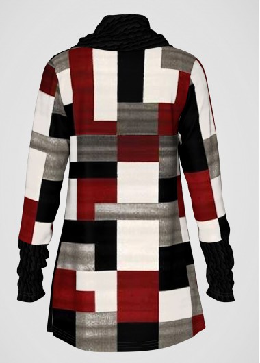 Multi Color plus size,Geometric plus size,ROTITA Plus Size Decorative Button Geometric Print Tunic Top