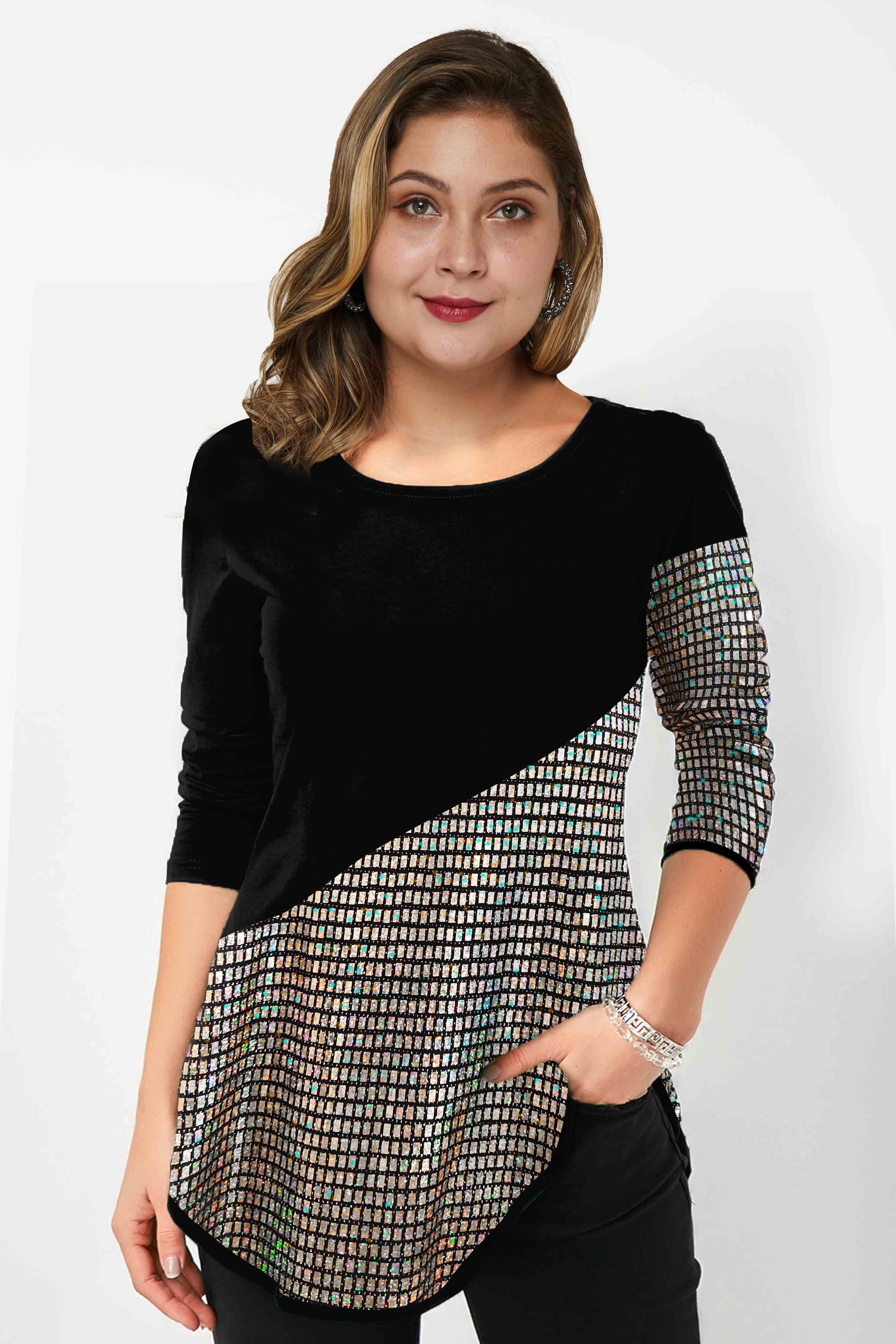plus size long sleeve sequin top