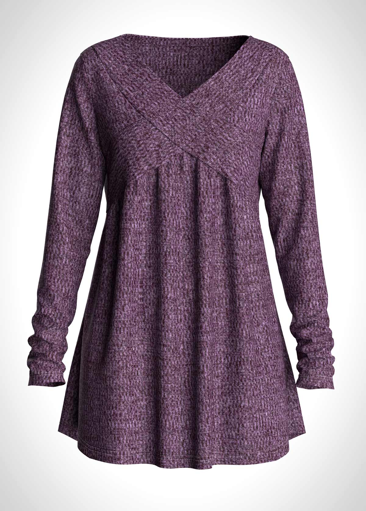 Purple plus size,Plain Color plus size,ROTITA Plus Size Solid V Neck Long Sleeve T Shirt