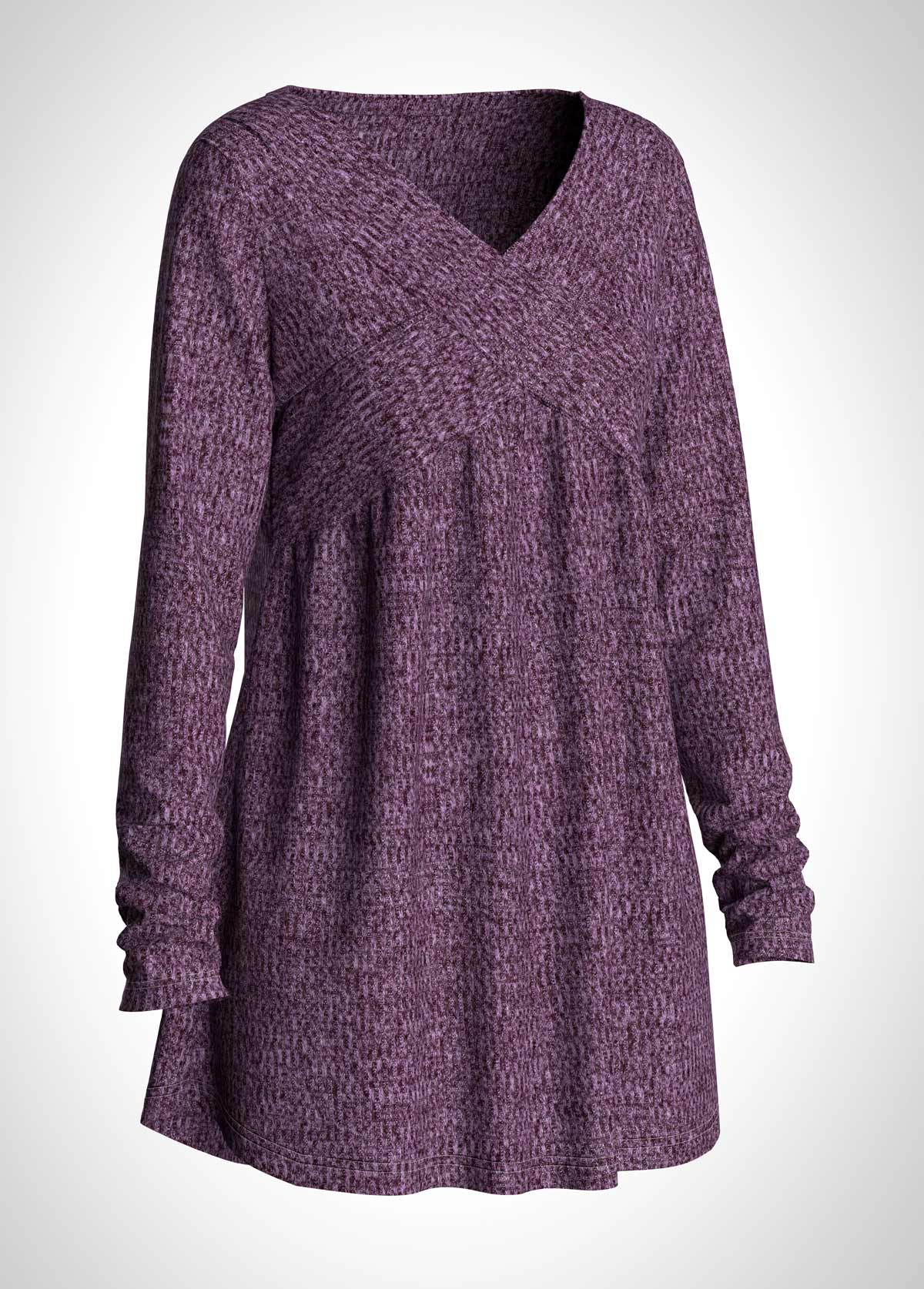 Purple plus size,Plain Color plus size,ROTITA Plus Size Solid V Neck Long Sleeve T Shirt