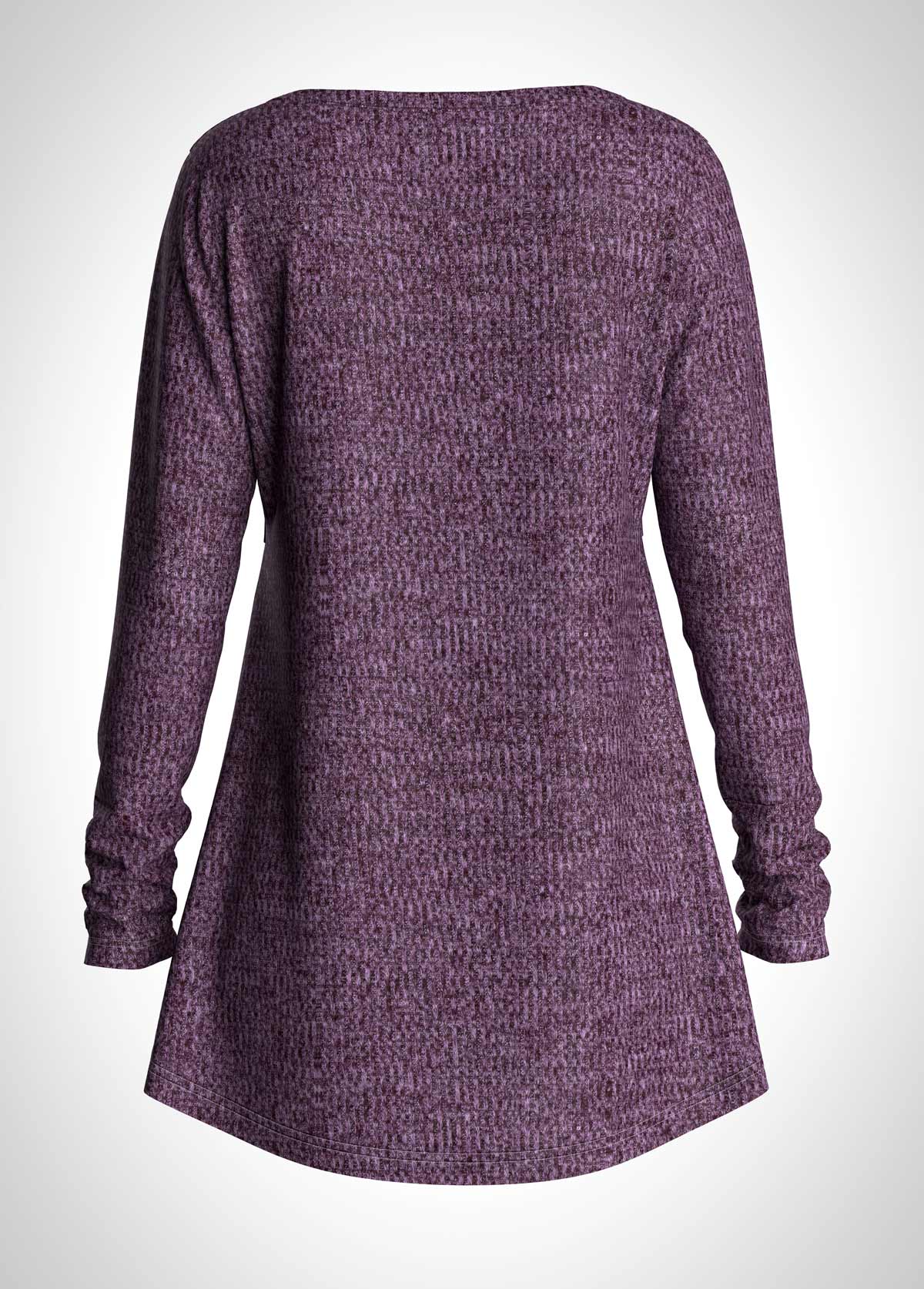 Purple plus size,Plain Color plus size,ROTITA Plus Size Solid V Neck Long Sleeve T Shirt