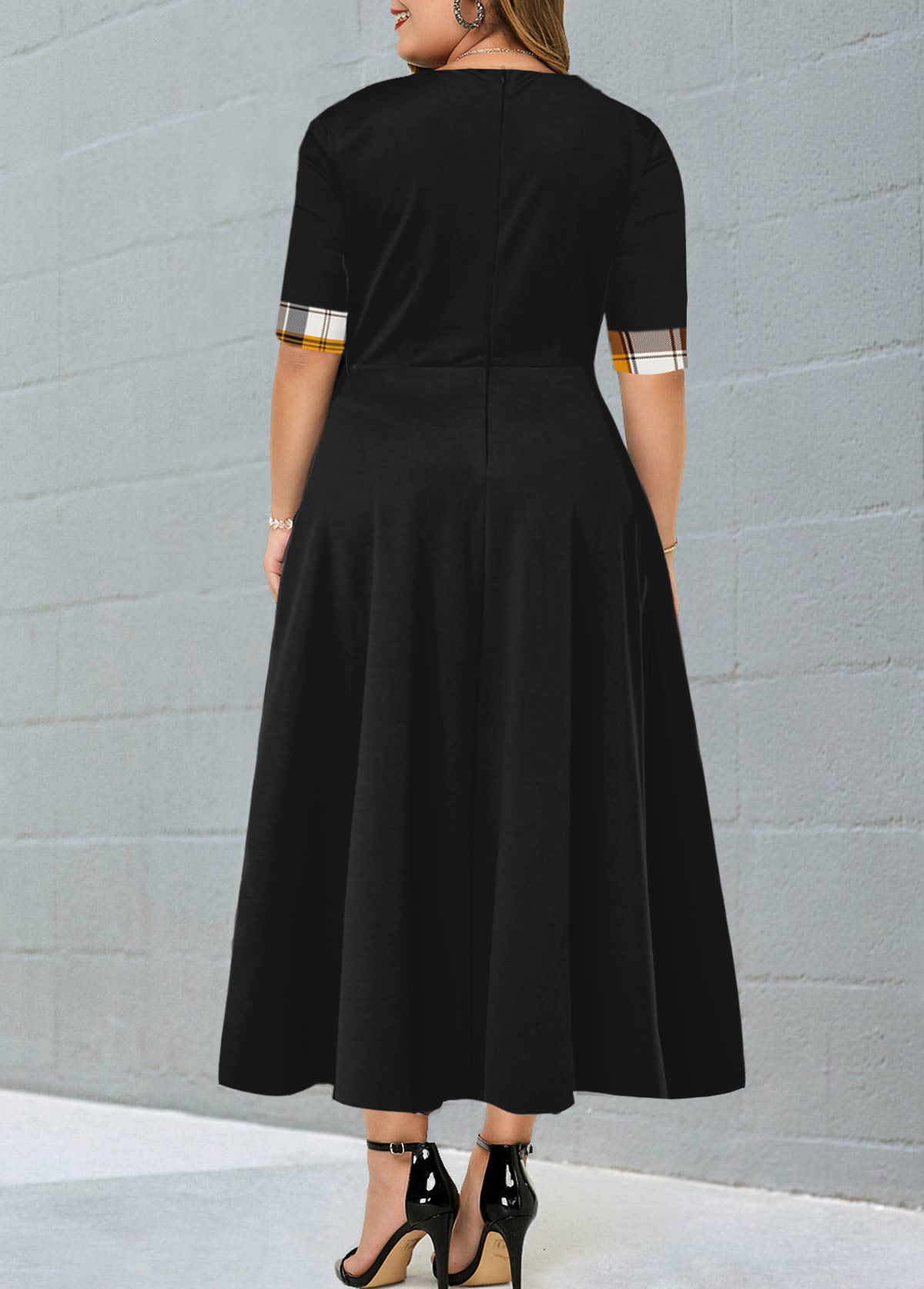 Ginger plus size,Plaid plus size,ROTITA Plus Size Decorative Button Ginger Plaid Dress