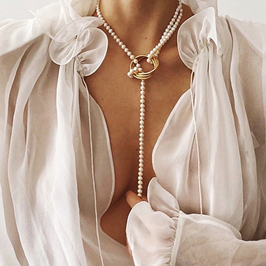 Pearl Detail Gold Metal Geometric Necklace