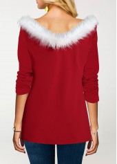 Red plus size,Contrast Color plus size,ROTITA Plus Size Fluffy Collar Tulip Hem T Shirt