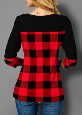 Red tops,Plaid tops,ROTITA Asymmetric Hem Button Plaid T Shirt