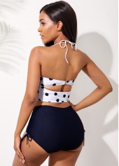 White swimwear,Dot swimwear,ROTITA Bowknot Polka Dot Halter High Waisted Bikini Set
