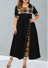 Ginger plus size,Plaid plus size,ROTITA Plus Size Decorative Button Ginger Plaid Dress