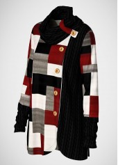 Multi Color plus size,Geometric plus size,ROTITA Plus Size Decorative Button Geometric Print Tunic Top