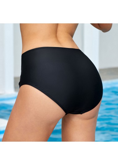 Black swimwear,Plain Color swimwear,ROTITA Black Mid Waist Ruched Swimwear Panty