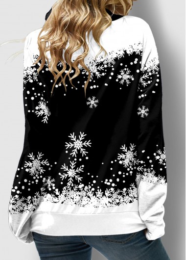 Black tops,Christmas tops,ROTITA Black Long Sleeve Christmas Snowflake Print Sweatshirt