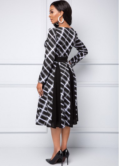 Black dresses,Plaid dresses,ROTITA Plaid Long Sleeve V Neck dress