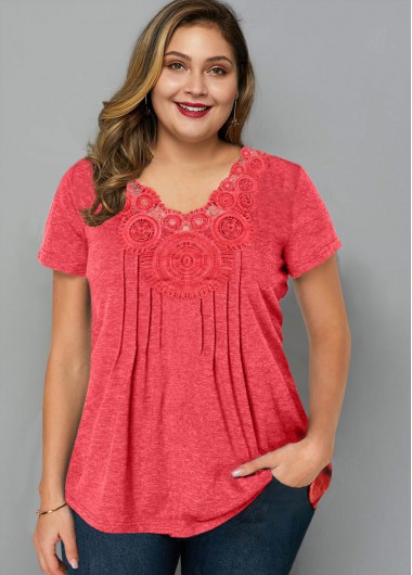 ROTITA Plus Size Short Sleeve Crinkle Chest T Shirt | Rotita.com - USD ...