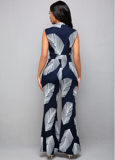 Multi Color jumpsuits & rompers,Tribal jumpsuits & rompers,ROTITA Split Neck Plant Print Sleeveless Jumpsuit