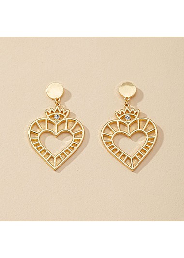 1.2 x 2.0 inch metal heart gold earrings